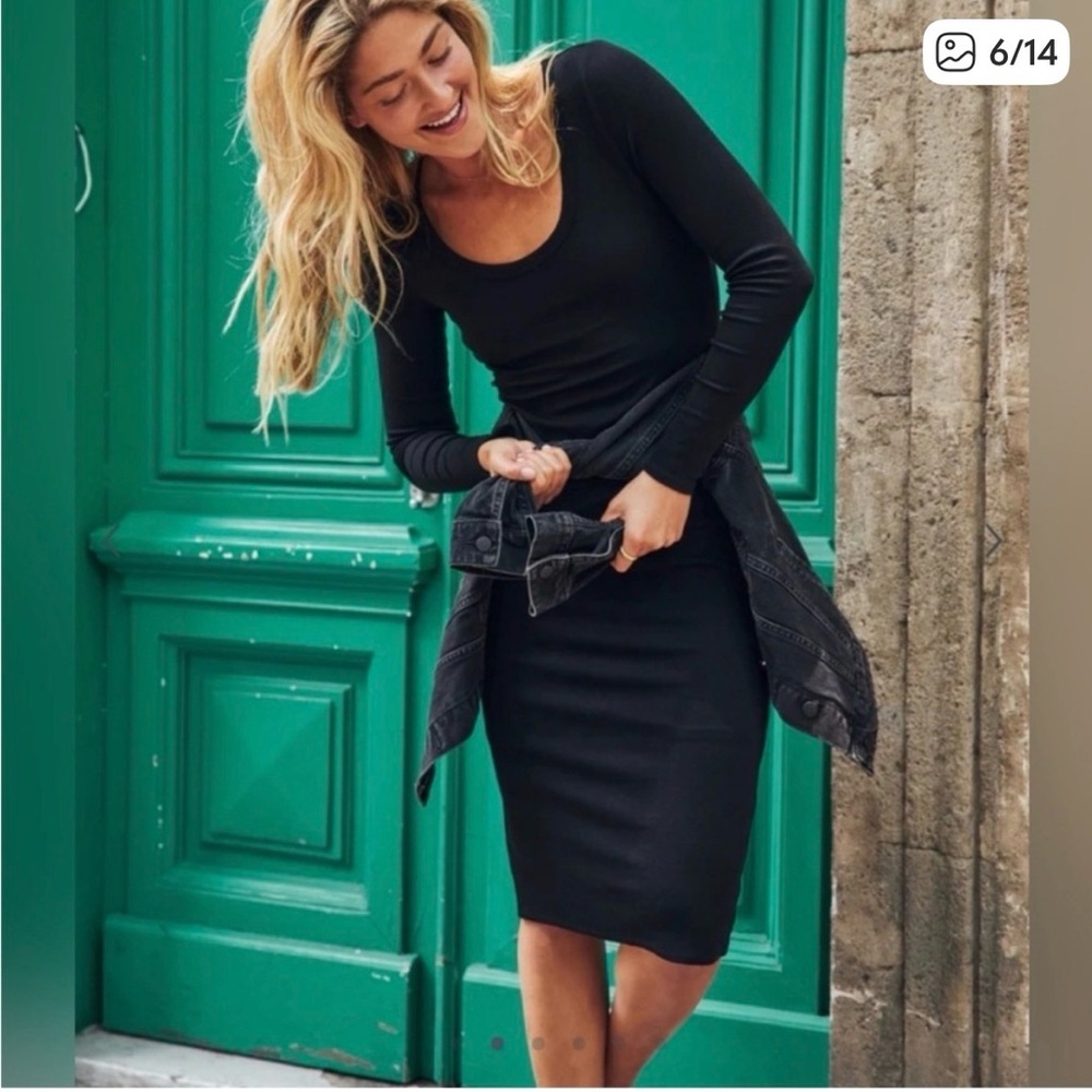Marine Layer Lexi Rib Longsleeve Midi  Black Dress